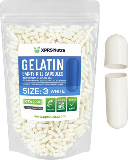 XPRS Nutra Size 3 Empty Gelatine Capsules – Pack of 1000 – DIY Capsule Filling