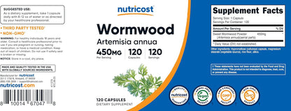 Nutricost Wormwood Capsules 450mg, 120 Vegetarian Capsules