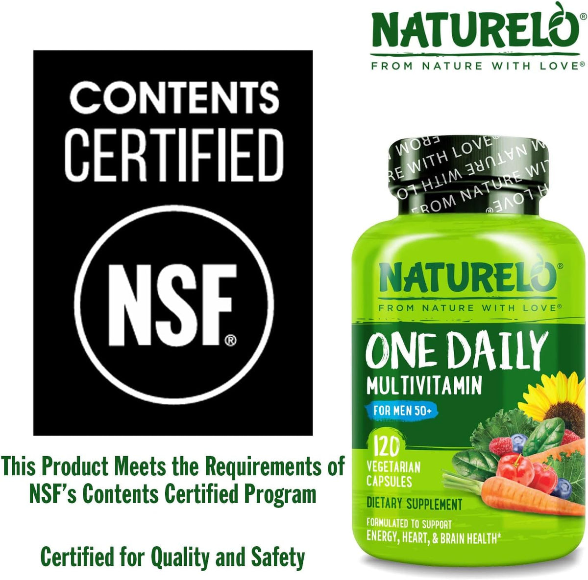 NATURELO Men's Multivitamin for Men 50+ - One Daily Multivitamin with Vitamins, Minerals & Organic Whole Foods, Boosts Energy & Health, Non-GM, 120 Vegetarian Capsules - görsel 5
