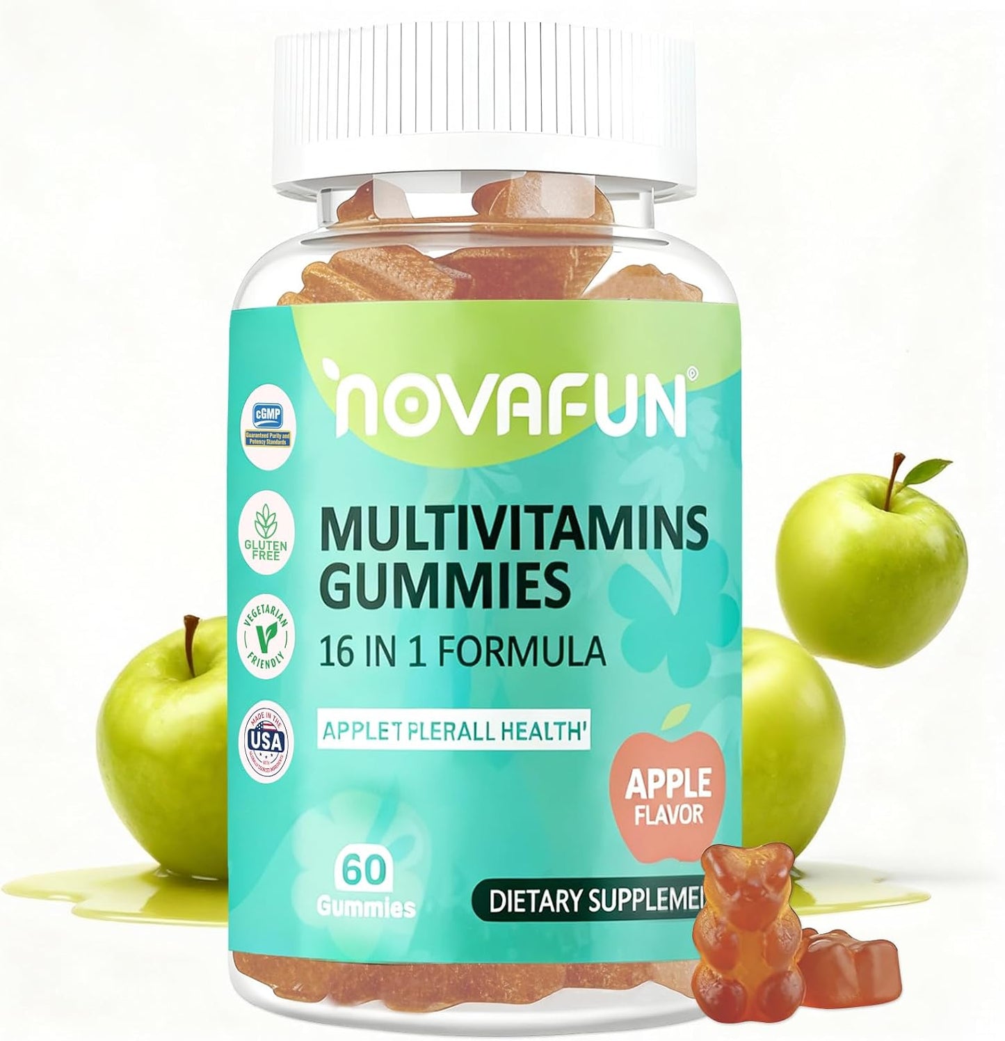 Multivitamin Gummies, 16-in-1 Multivitamin Supplement for Women, Men & Kids, Essential Vitamins & Minerals, Vegan, Sugar-Free, 60 Gummies - görsel 1