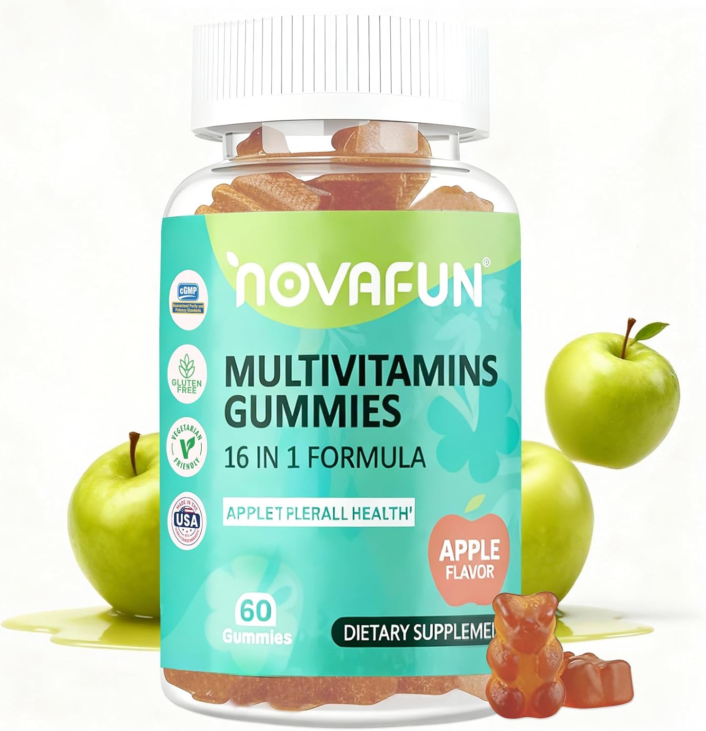 Multivitamin Gummies, 16-in-1 Multivitamin Supplement for Women, Men & Kids, Essential Vitamins & Minerals, Vegan, Sugar-Free, 60 Gummies - görsel 1