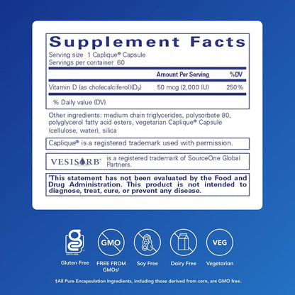 Pure Encapsulations Vitamin D3 VESIsorb – 60 Caplique Capsules