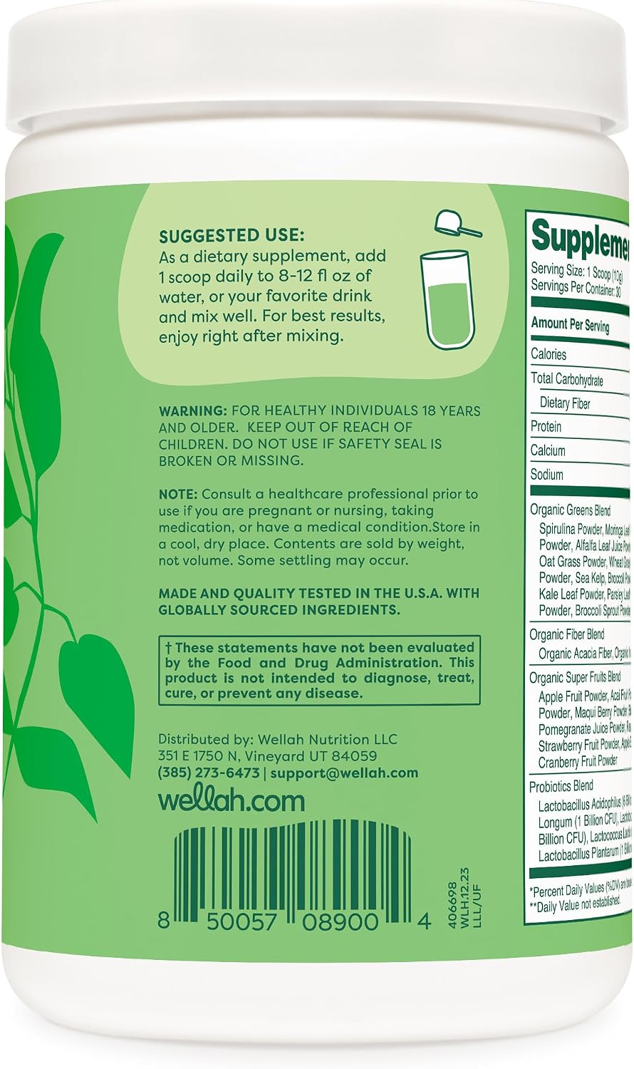 Wellah Leaf, Laugh, Love Super Greens Powder (Unflavoured) - 30 Servings - görsel 3