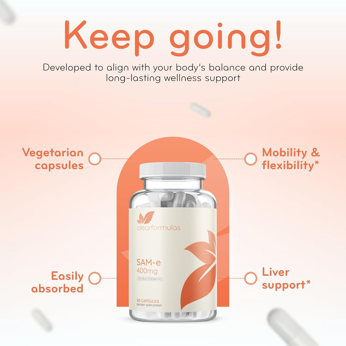 Clear Formulae Bioactive SAM-e 400mg - High-Strength SAM-e Food Supplement with Biologically Active S,S Form - Vegan, Non-GM, Preservative-Free - 90 Capsules - görsel 5