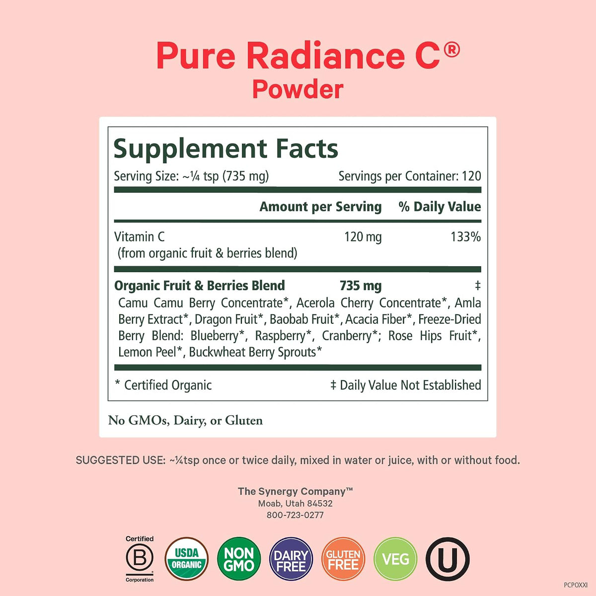 Pure Synergy Pure Radiance C | Organic Vitamin C Powder | 100% Natural, Whole Food, Non-GMO Supplement with Organic Camu Camu | for Immune Health & Collagen Support (88g Powder) - görsel 2