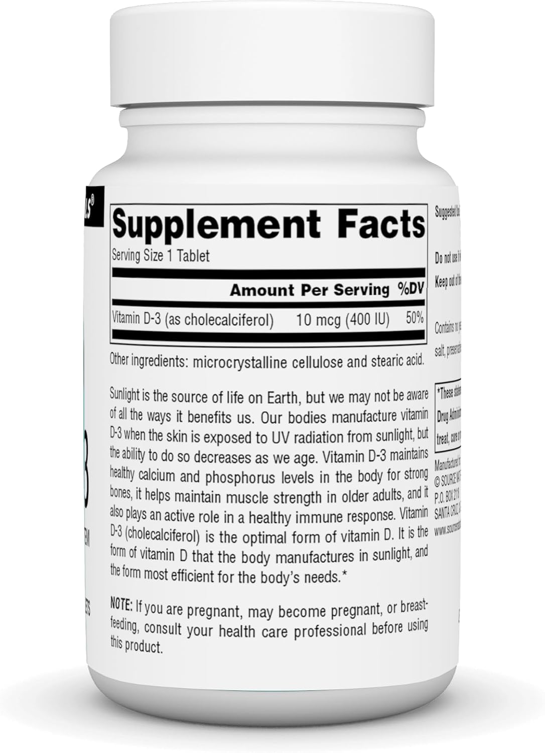 Source Naturals Vitamin D3 400 IU – 200 Tablets - görsel 2