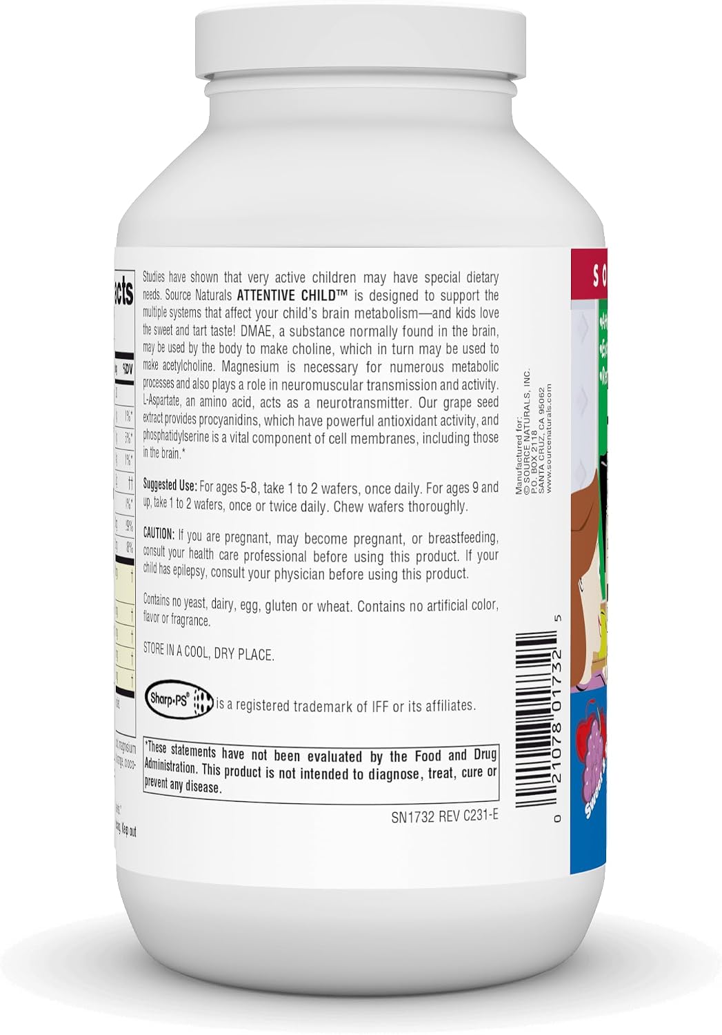 Source Naturals Attentive Child Chewable Wafers for Brain Metabolism Support - 120 Fruit Flavoured Wafers - görsel 3