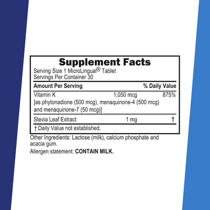 Superior Source Advanced Triple K - Vitamin K1 & K2 Supplement - Bone Health & Immune Support - 30 Instant Dissolve Tablets