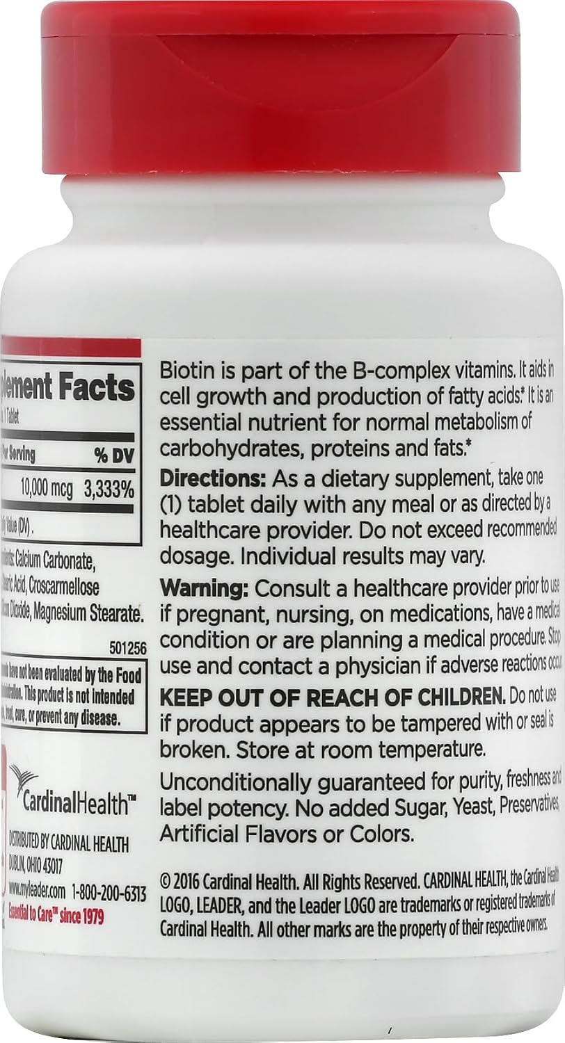 Leader Biotin 10,000 mcg Tablets, 100 Tablets - görsel 3