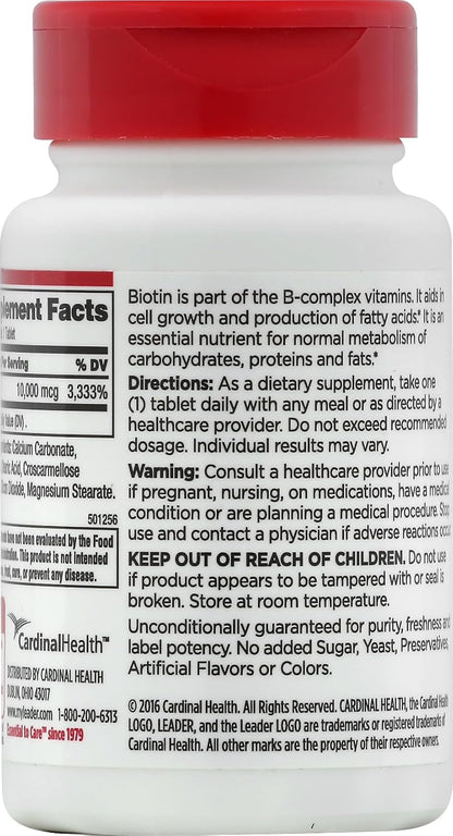 Leader Biotin 10,000 mcg Tablets, 100 Tablets