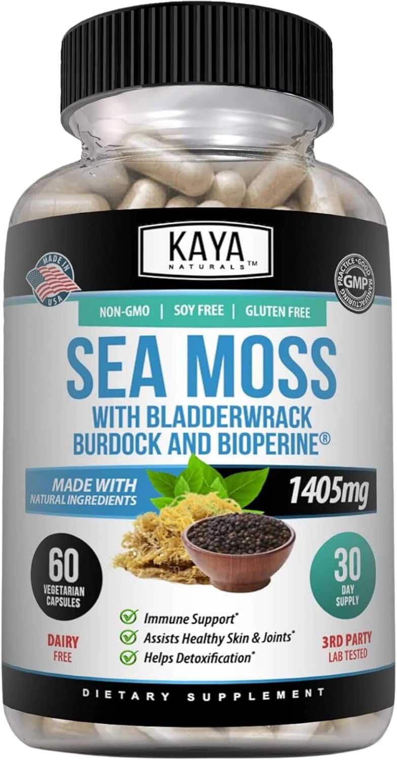 Kaya Naturals Sea Moss - Mobility Supplement with Burdock Root, Bladderwrack & BioPerine, 60 Capsules - görsel 1
