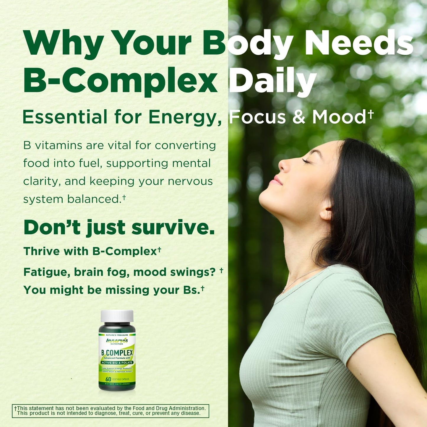 Bioactive B Complex with Active B12 & Folate – Contributes to Energy Metabolism, Brain & Nerve Function, 60 Vegan Capsules - görsel 2
