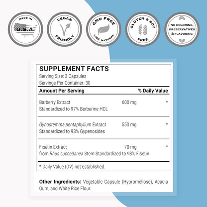 Supersmart AMPK Booster – Metabolic Activator with Berberine, Gynostemma & Fisetin – 90 Vegetarian Capsules