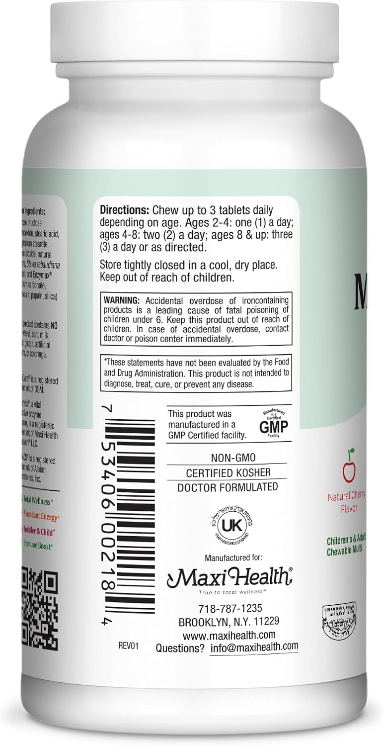 Maxi Health Chewable Multivitamin with Iron – Cherry Flavoured, 180 Tablets - görsel 3