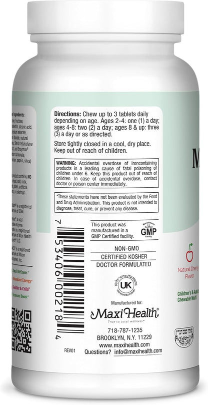 Maxi Health Chewable Multivitamin with Iron – Cherry Flavoured, 180 Tablets