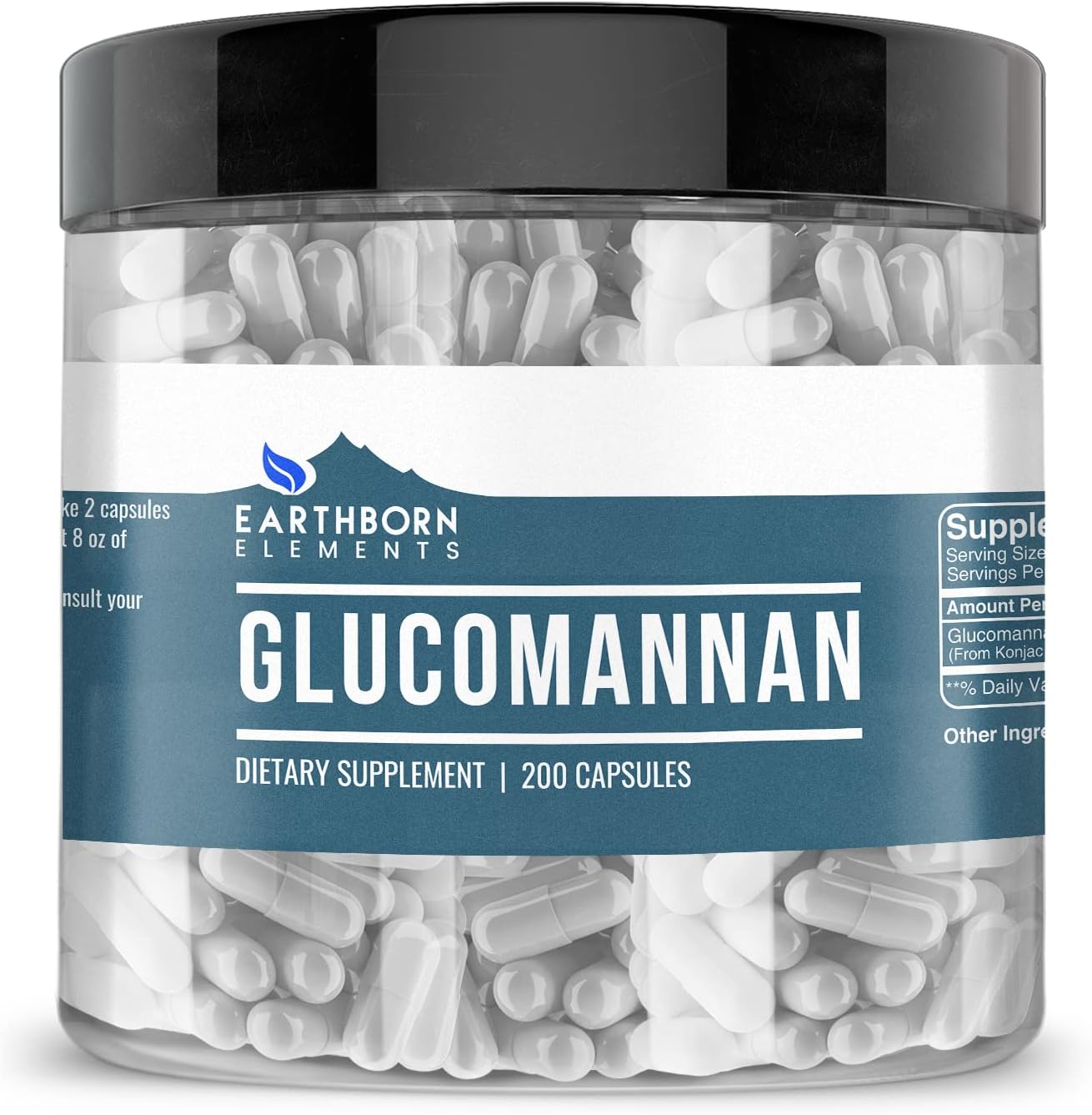 Earthborn Elements Glucomannan, 200 Capsules, Pure & Undiluted, No Additives - görsel 1