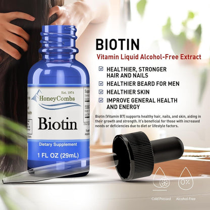 HoneyCombs B7 Drops - 500% DV Biotin Liquid Food Supplement for Hair, Skin & Nails