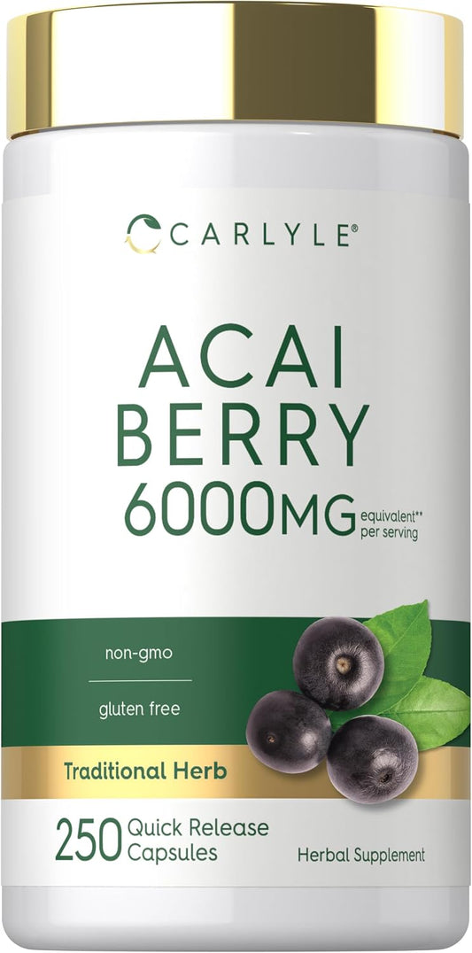 Carlyle Acai Berry Supplement | 250 Capsules | Traditional Herbal Extract | Non-GMO & Gluten-free