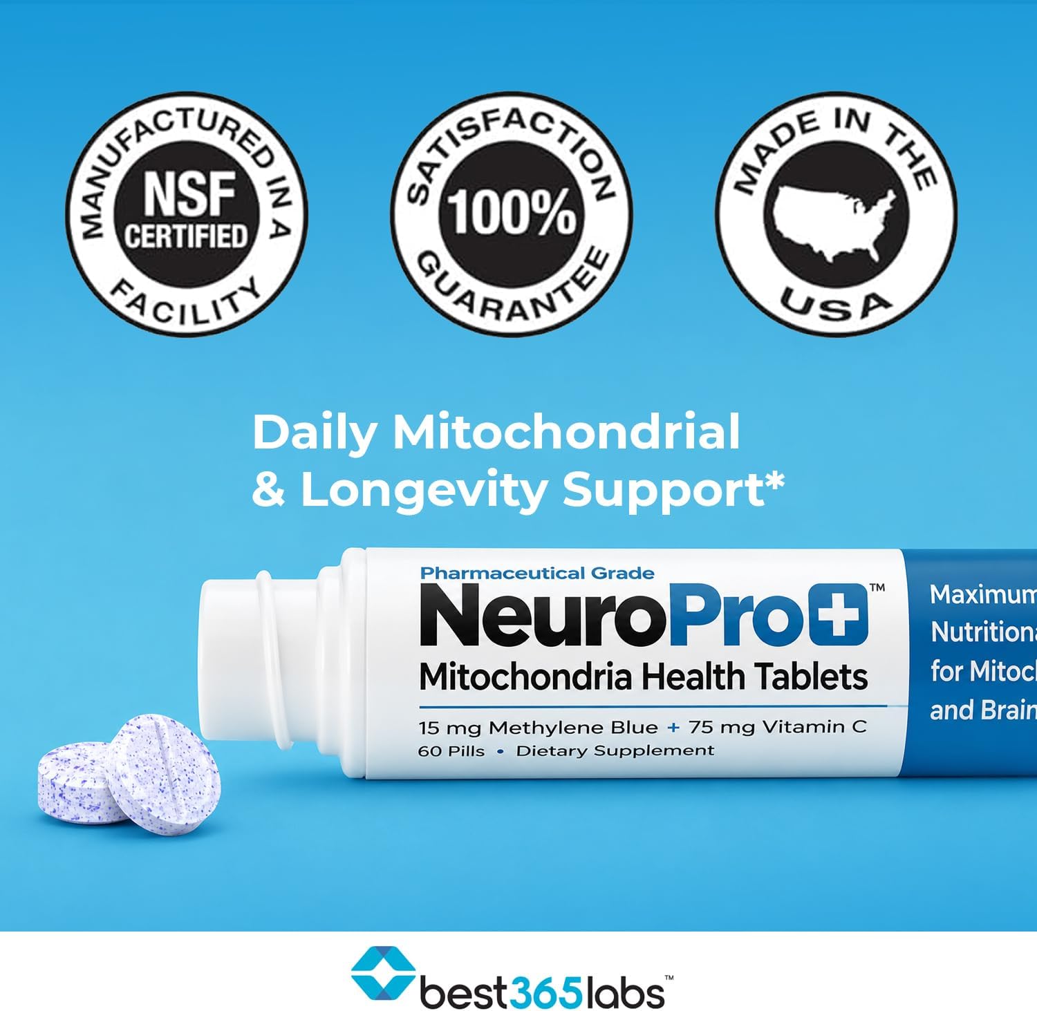 Best 365 Labs NeuroPro+ | Methylene Blue & Vitamin C Complex | Supports Mitochondrial Energy & Mental Clarity | 60 Tablets - görsel 5