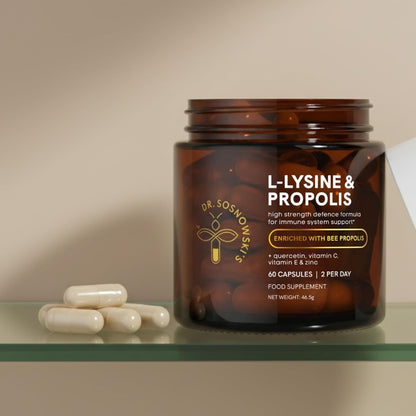 Dr Sosnowski's L-Lysine & Propolis Supplements | High Potency L-Lysine Immune Support Formula with 5:1 Propolis Extract, Quercetin, Vitamin C, Vitamin E and Zinc