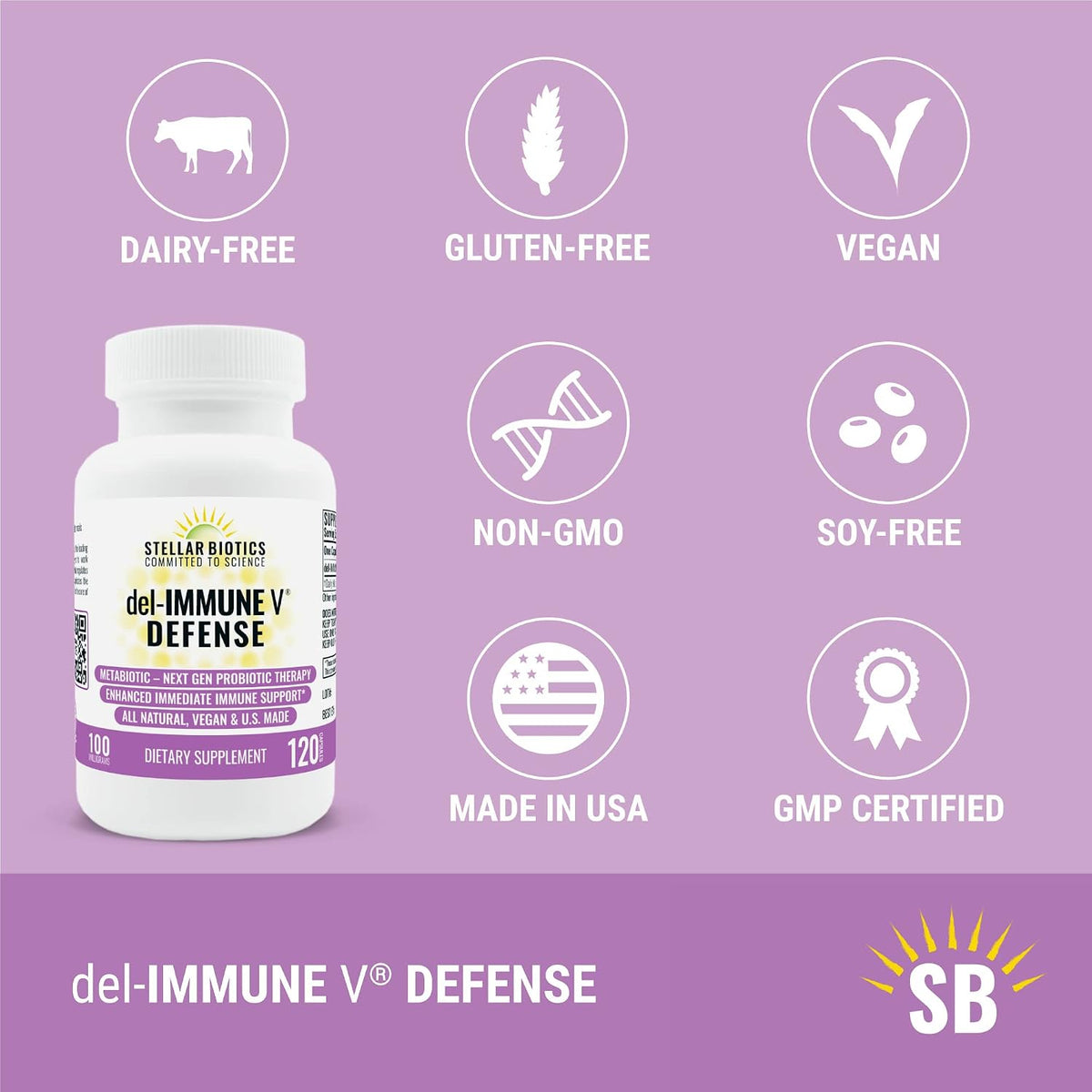 Del-Immune V® Defence - All-Natural Immune Support & Gut Health Metabiotic (120 Caps) - görsel 2