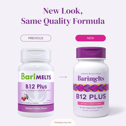 BariMelts Vitamin B12 Plus, 90 Fast-Dissolving Tablets (3-Month Supply) - Sugar-Free Bariatric Vitamins with B12, B6, Folate, Biotin, Natural Cherry Flavour