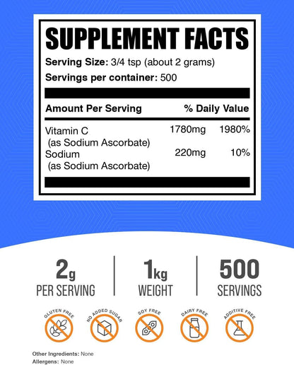 Sodium Ascorbate Powder - Buffered Vitamin C, 1 kg