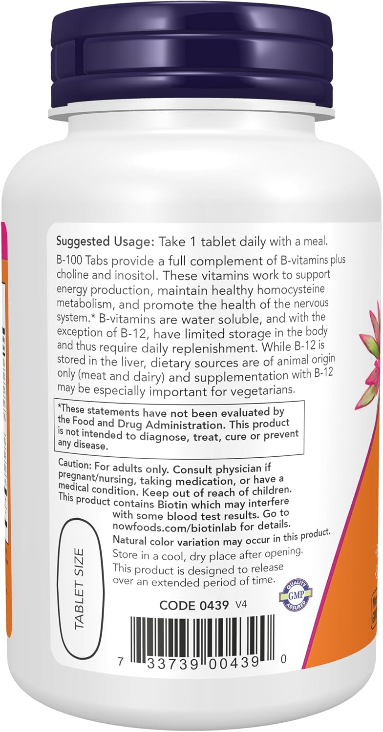 NOW Foods Supplements, Vitamin B-100, Sustained Release, Energy Production*, Nervous System Health*, 100 Capsules - görsel 3