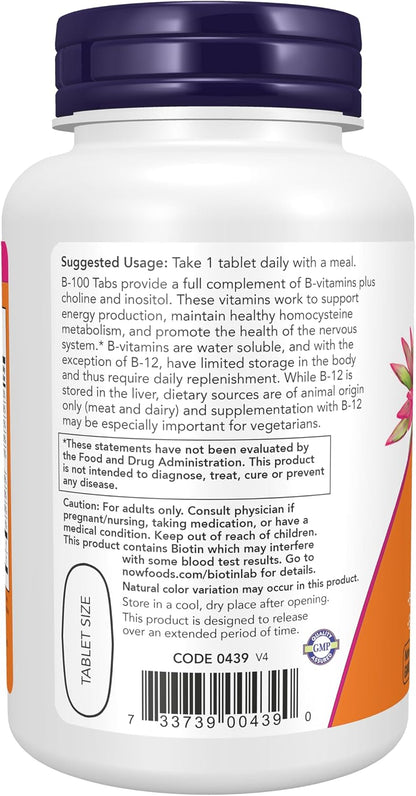 NOW Foods Supplements, Vitamin B-100, Sustained Release, Energy Production*, Nervous System Health*, 100 Capsules