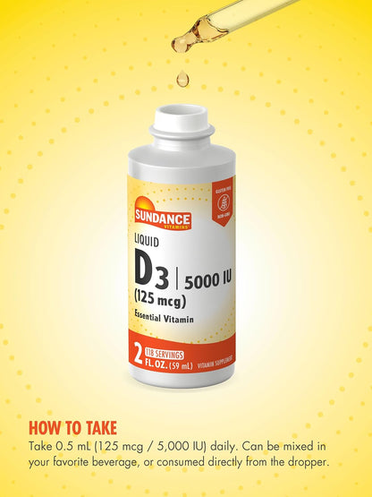 Sundance Liquid Vitamin D3 5000 IU - 59 ml, Vegetarian, Non-GMO, Gluten-free Food Supplement
