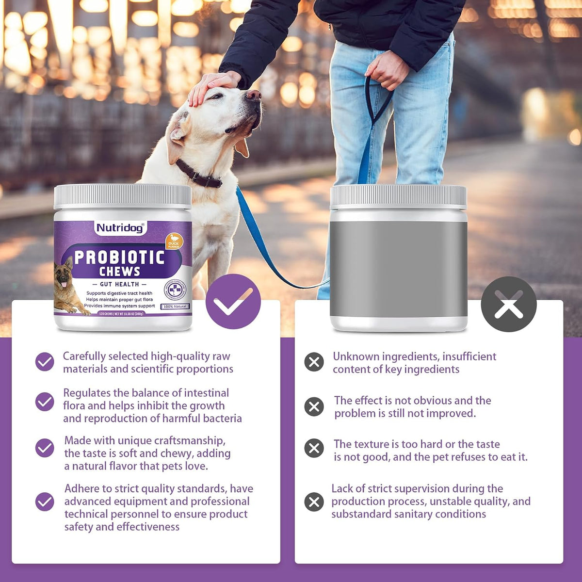 Nutridog Dog Probiotic Chews – 6 Billion CFU, 6 Strains, Duck Flavour (120 Count) - görsel 5