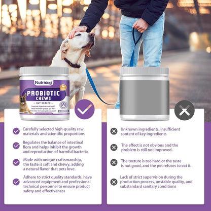 Nutridog Dog Probiotic Chews – 6 Billion CFU, 6 Strains, Duck Flavour (120 Count)