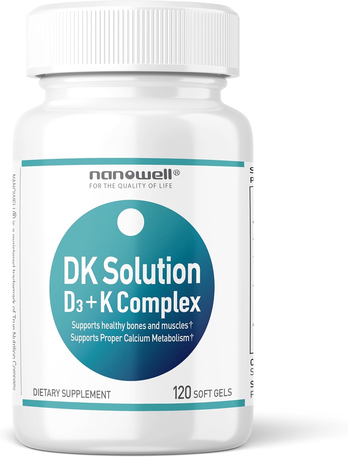 NANOWELL DK Solution Vitamin D3 2000 IU (50 µg) + K Complex - Food Supplement for Bone, Muscle and Immune Health Support - 120 Softgels, 120-Day Supply - görsel 1