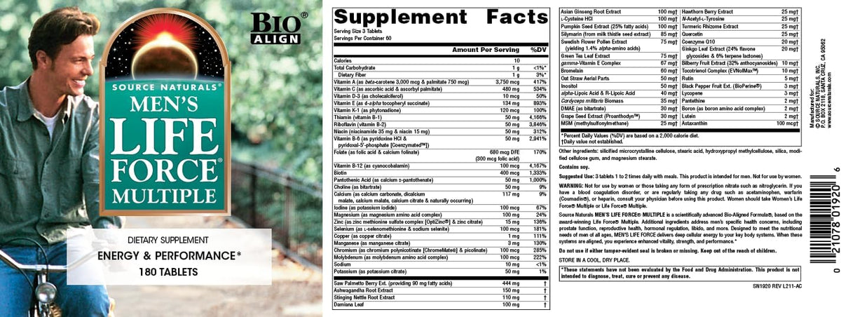 Source Naturals Men's Life Force Multiple Daily Multivitamin – 180 Tablets - görsel 4