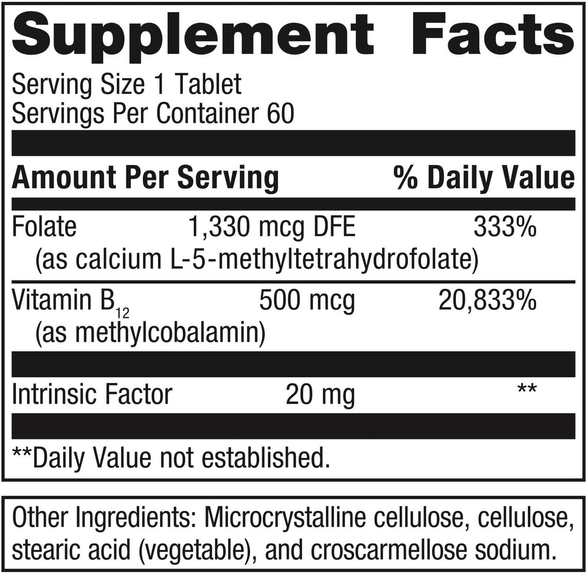 Metagenics Intrinsi Vitamin B12-Folate – with Methylcobalamin, L-5-MTHF & Intrinsic Factor – 60 Tablets - görsel 2