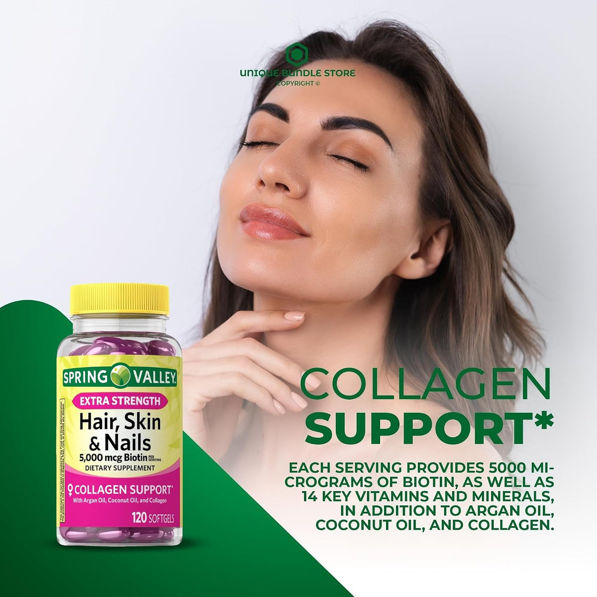 Extra Strength Hair Skin Nails 5000 mcg Biotin 120 Soft Capsules - Hair Skin Nails Vitamins for Women with Collagen Support (Pack of 2) - görsel 2