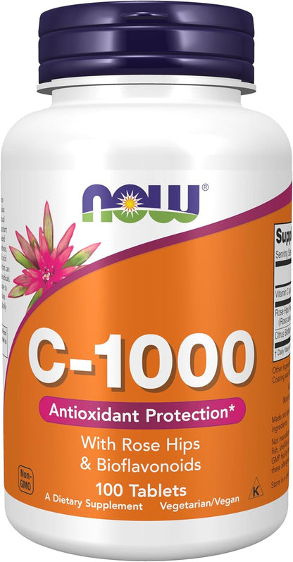 NOW Foods Vitamin C-1000 with Rose Hips and Bioflavonoids, 100 Tablets