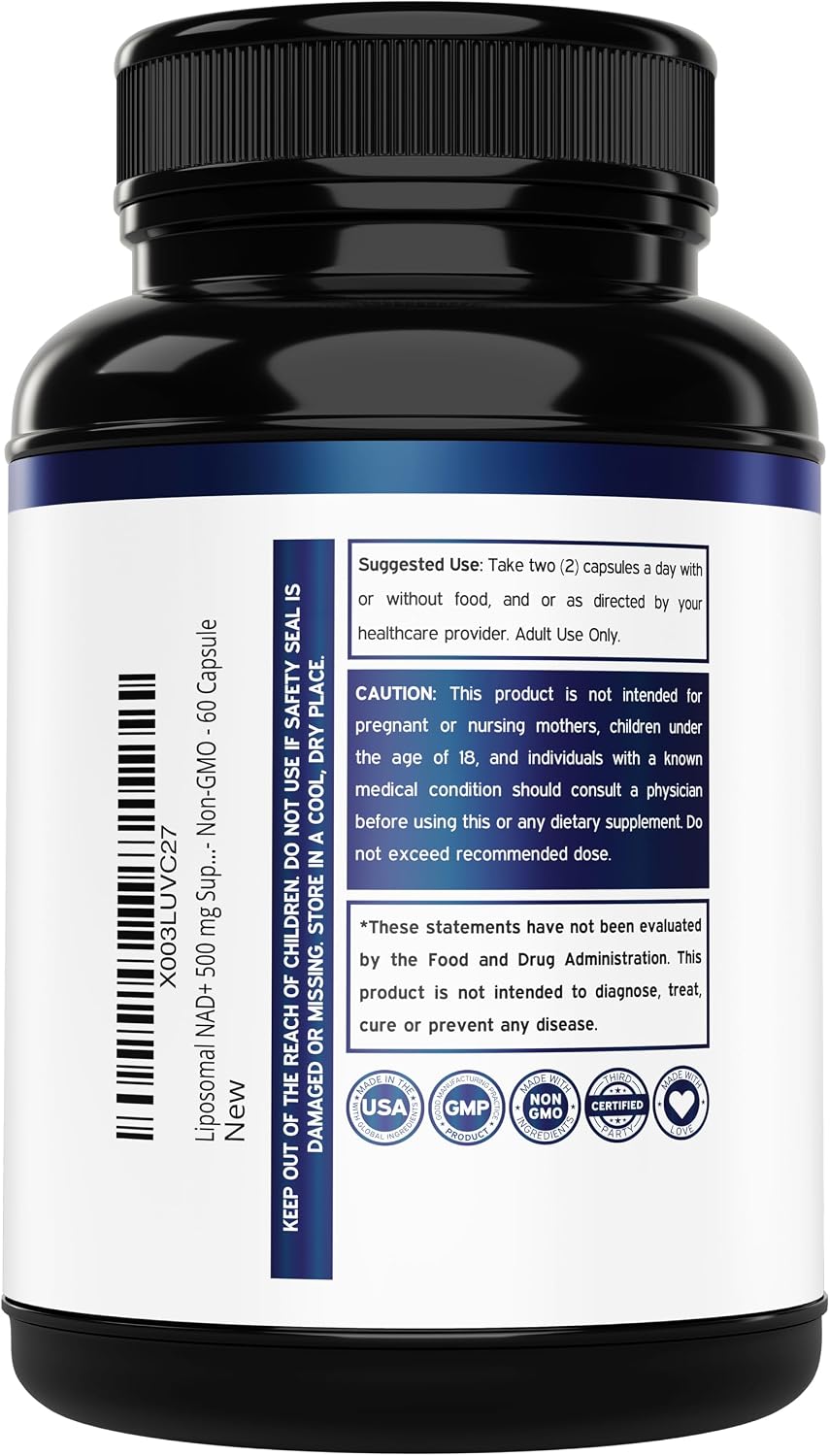 NAD+ Supplement (500mg) - Nicotinamide Adenine Dinucleotide for Women and Men - Third-Party Tested, Vegan, Non-GM - 60 Capsules - görsel 3