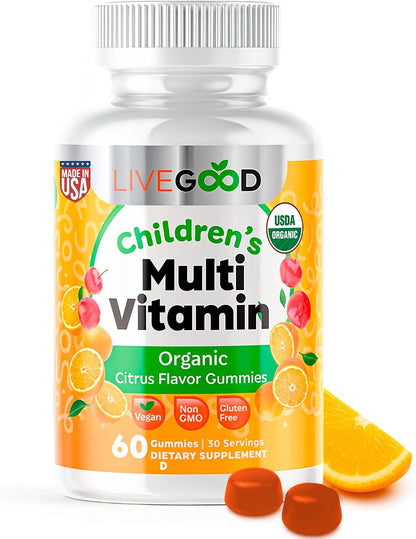 LIVEGOOD Organic Children’s Multivitamin Gummies – Kids Multivitamin with Vitamin D for Immune Support, Growth & Energy (60 Gummies)