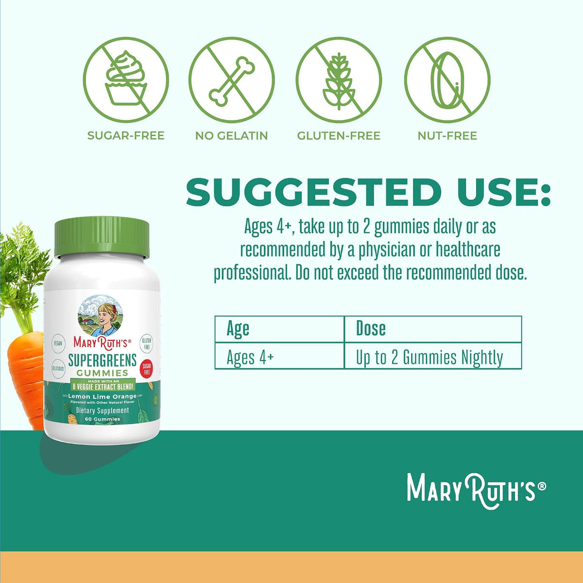 MaryRuth's Super Greens | Naturally-Occurring Quercetin | Spirulina | Broccoli Root | Kale Leaf | Sugar-Free Gummies for Adults and Kids Ages 4+ | 2g Fibre | Vegan | 60 Gummies - görsel 3