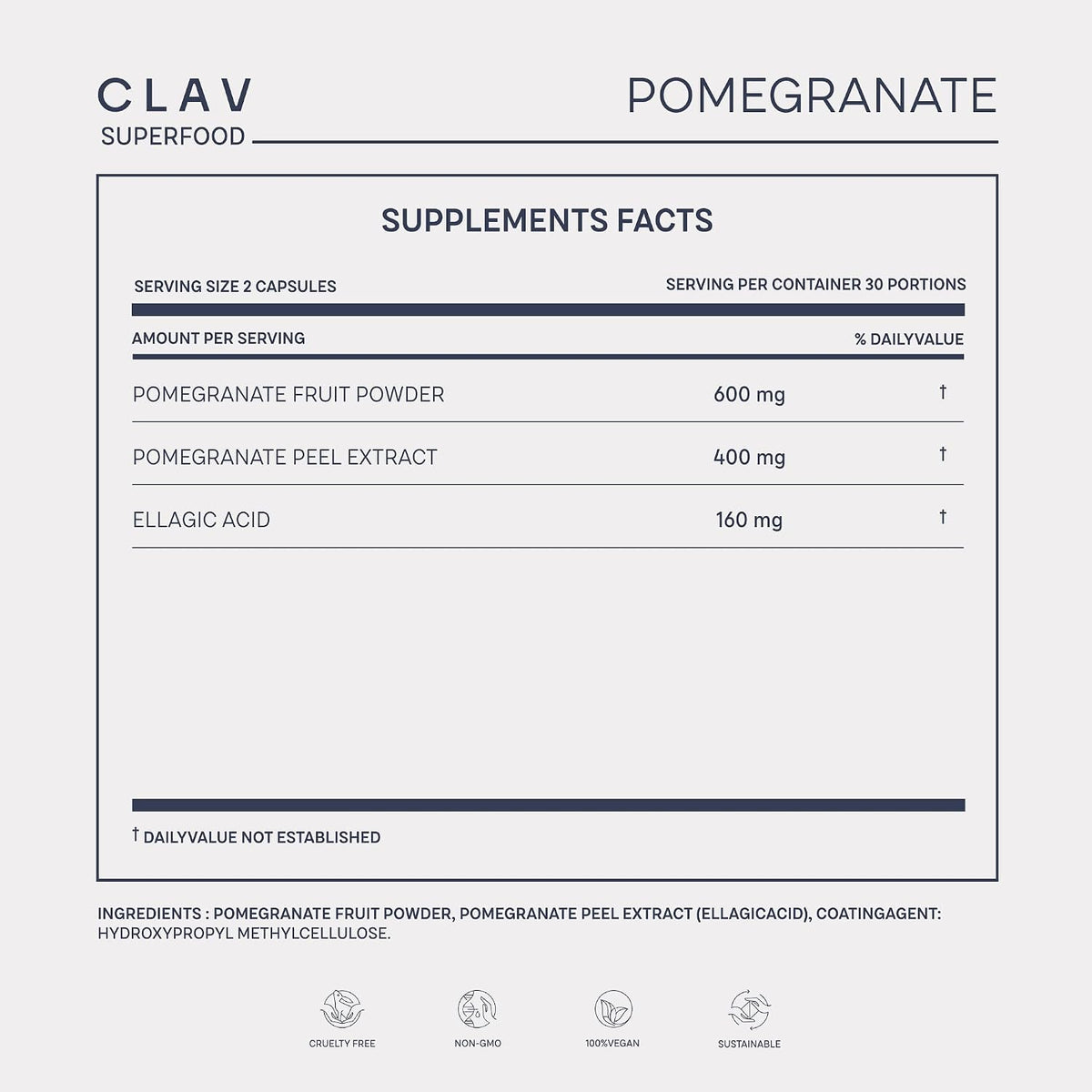 CLAV Pomegranate Extract 1000mg - 40% Ellagic Acid - Vegan Supplement for Heart & Joint Support - 60 Capsules - görsel 8