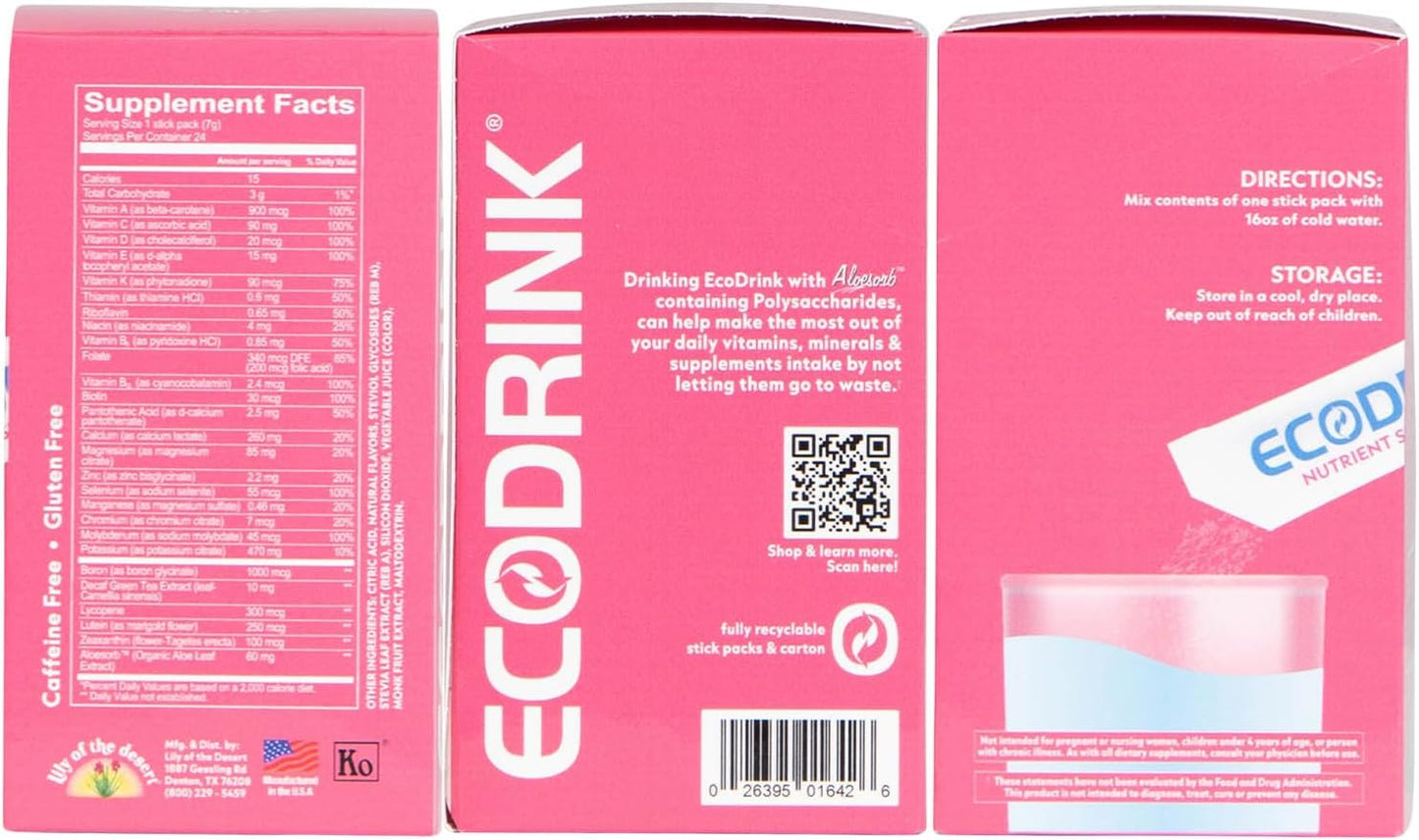 Lily of The Desert EcoDrink Nutrient Support Hydration Packets (3 Flavours) – Naturally Sweetened Multivitamin Electrolyte Mix with Aloe, 24 Stick Packs per Box, 7g Each - görsel 5