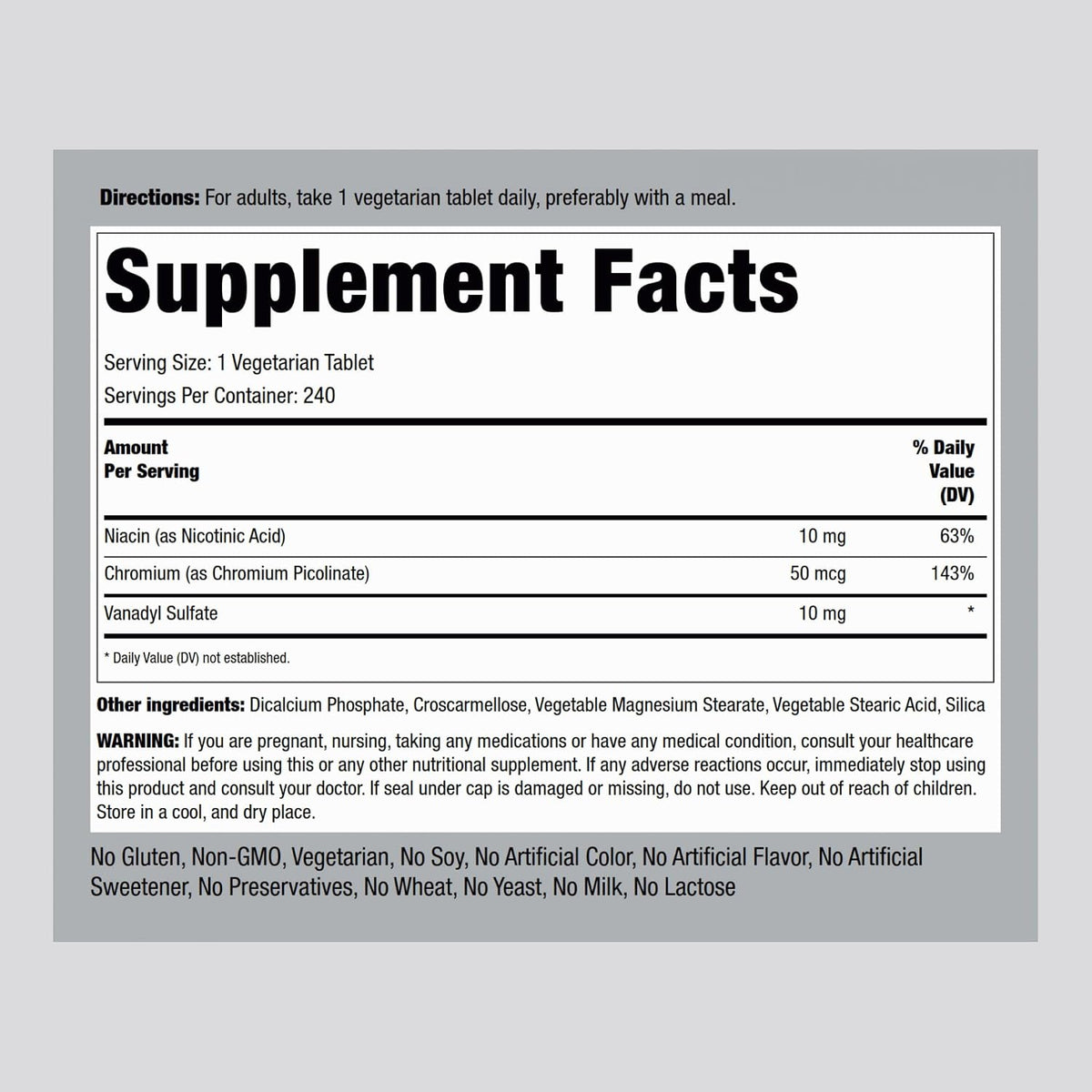 Piping Rock Vanadyl Sulphate 10 mg with Chromium - 240 Vegetarian Tablets - görsel 2