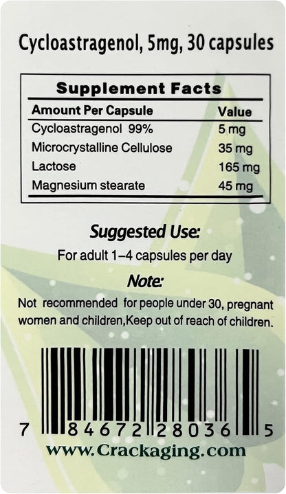 Crackaging Super-Absorption Cycloastragenol 98% – 5mg, 30 Vegetarian Capsules