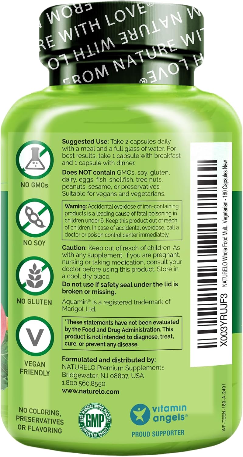 NATURELO Whole Food Multivitamin for Teens - 180 Capsules - görsel 7