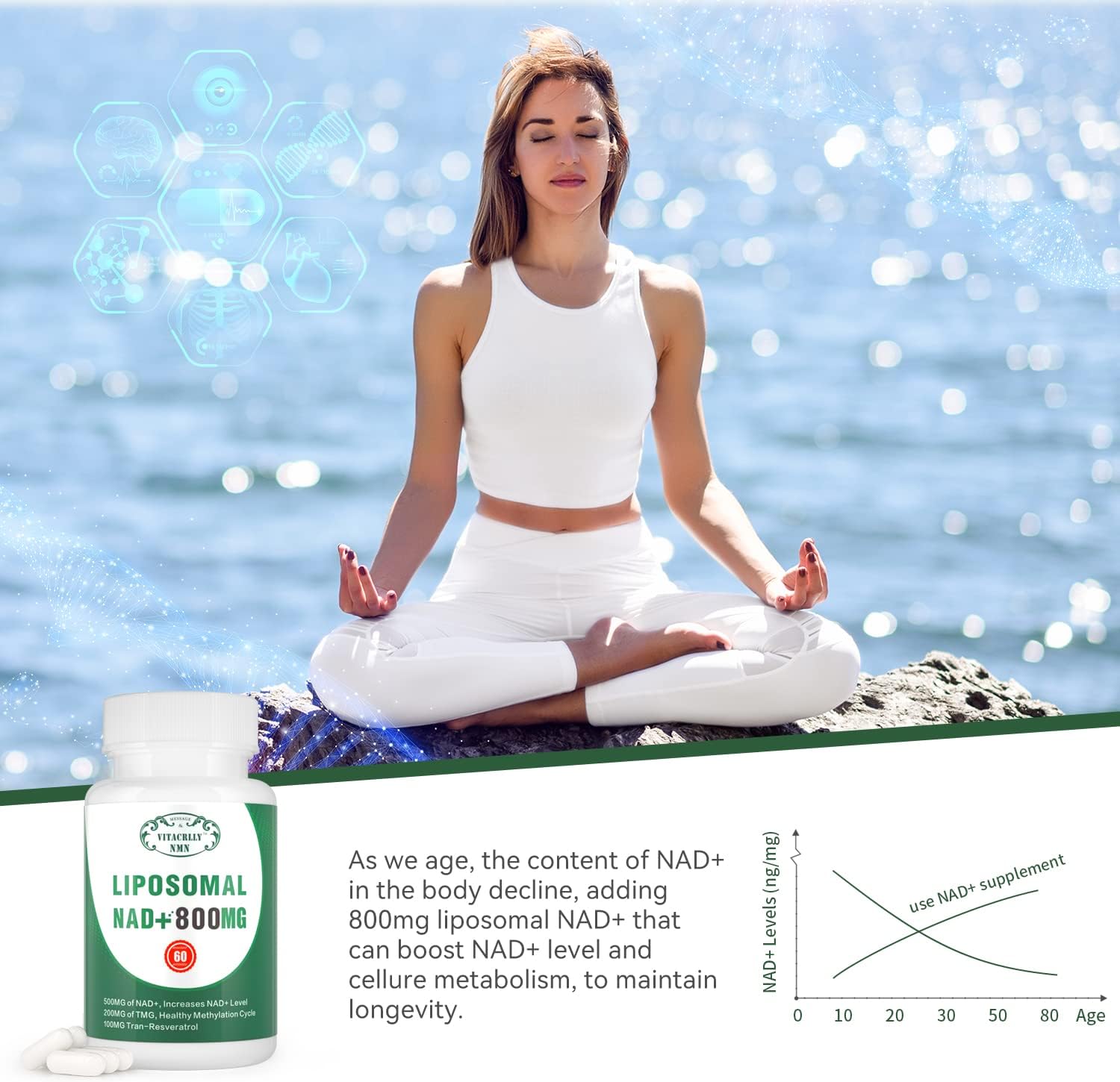 NAD+ Supplement Liposomal NAD+ Plus 800MG Nicotinamide Riboside Alternative for Cell Energy, Healthy Ageing and Muscle Repair 60 Capsules - görsel 5