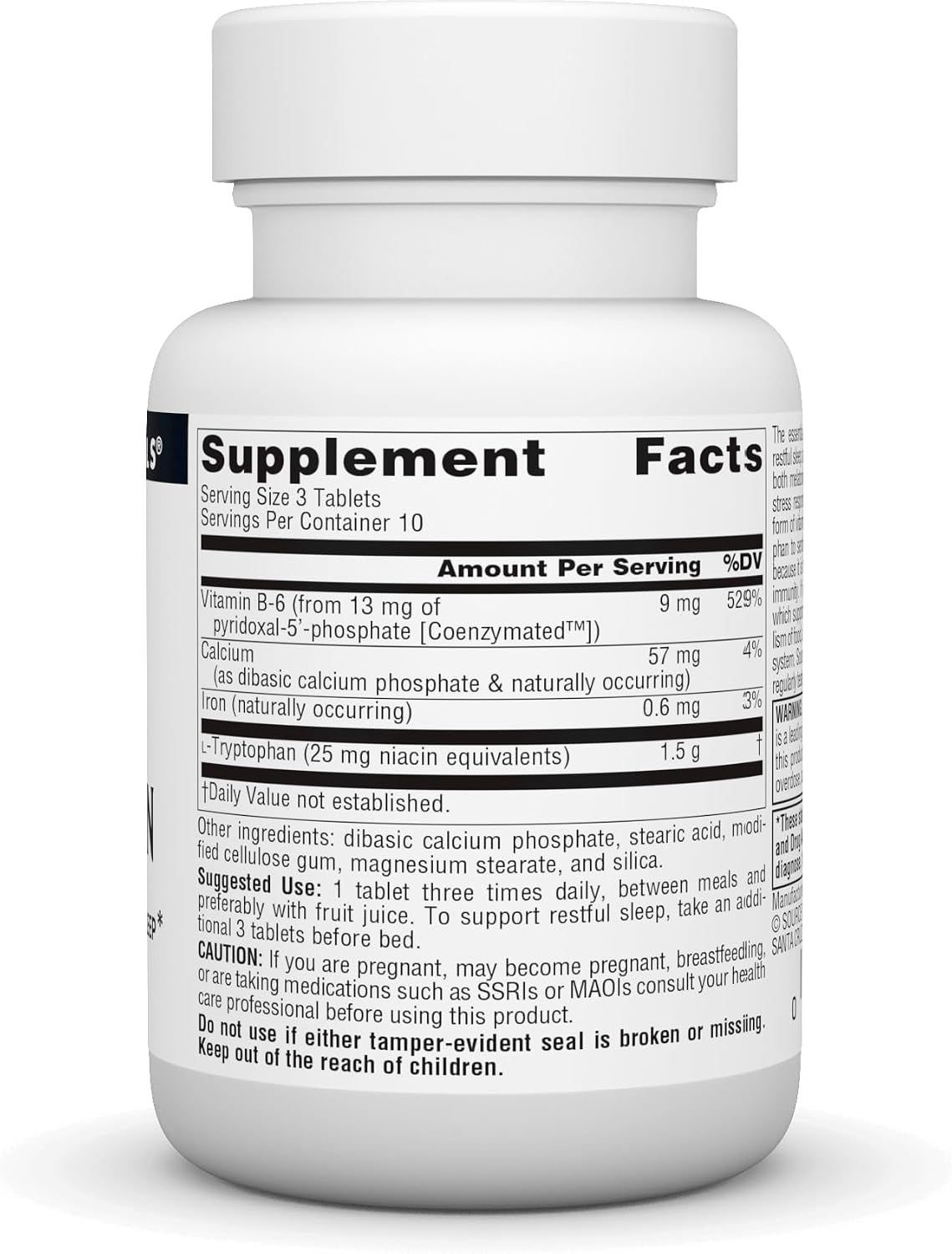 Source Naturals L-Tryptophan with Coenzyme B-6 500 mg - 30 Tablets - görsel 2