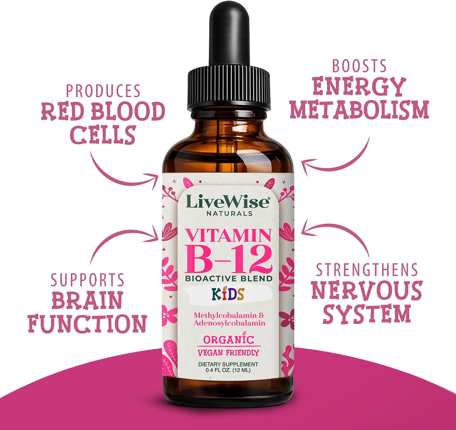 Live Wise Naturals Organic Vitamin B12 Liquid Drops for Kids, 11.8 ml - görsel 3