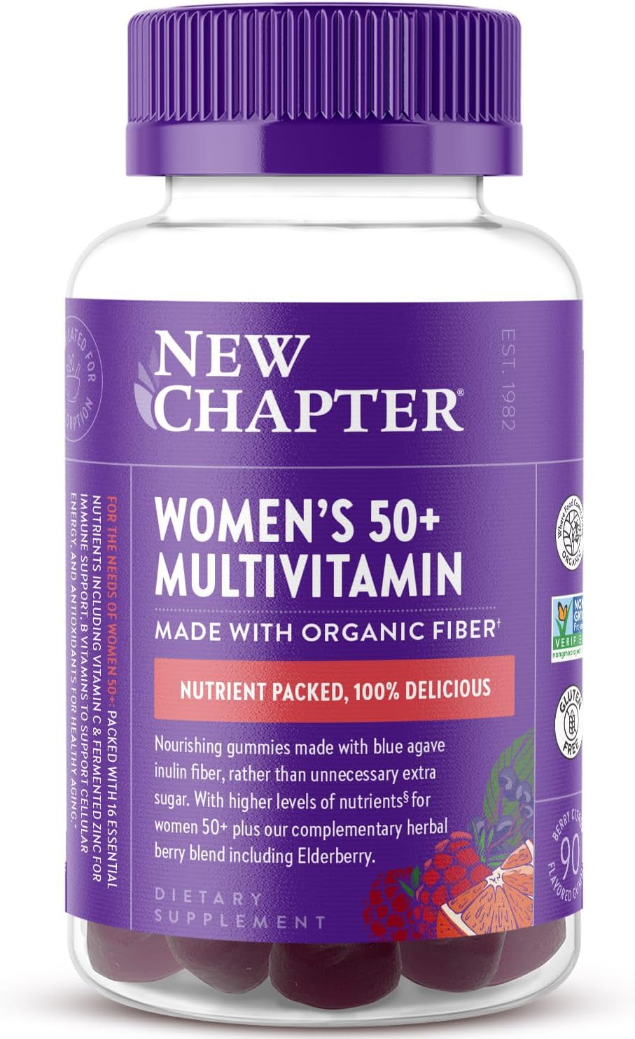 New Chapter Women’s 50+ Multivitamin Gummies, 52% Less Sugar – Berry Citrus, 90 Count - görsel 1