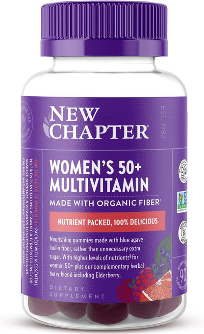 New Chapter Women’s 50+ Multivitamin Gummies, 52% Less Sugar – Berry Citrus, 90 Count